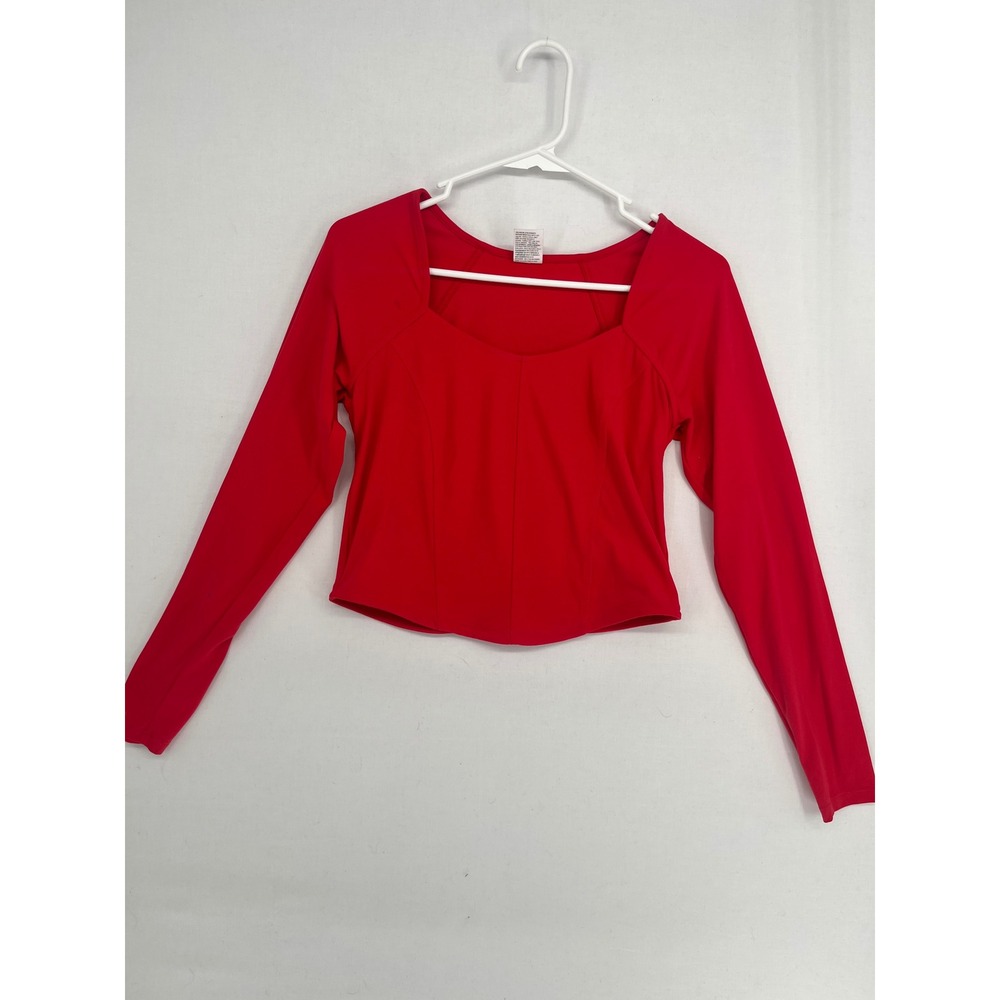 All In Motion Womens Red Long Sleeve Sweetheart Neck Activewear Crop Top Size M